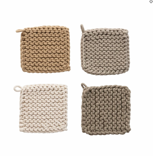 Cotton Crocheted Pot Holder, 4 Colors