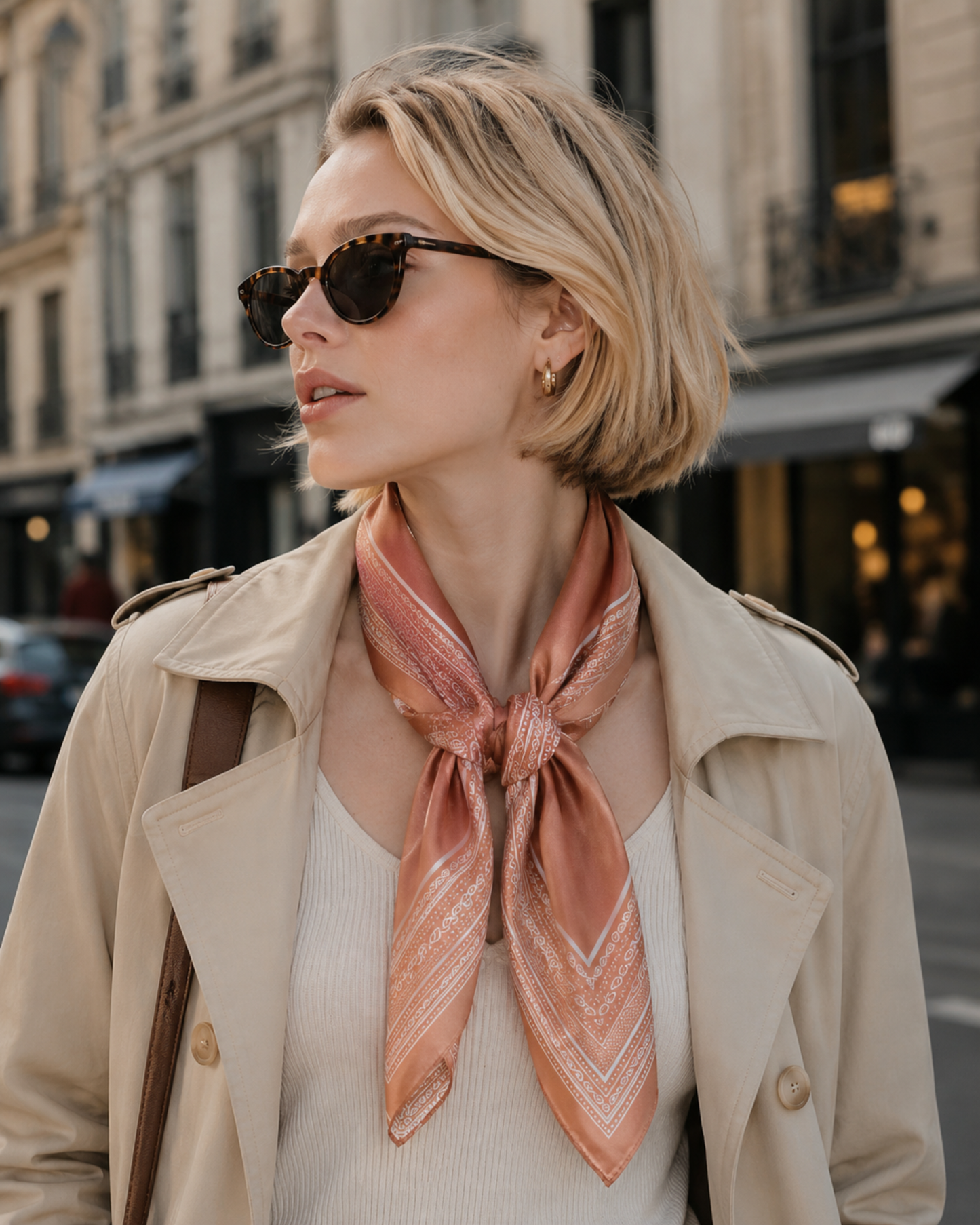 Golden Camel Paisley Border Satin Scarf