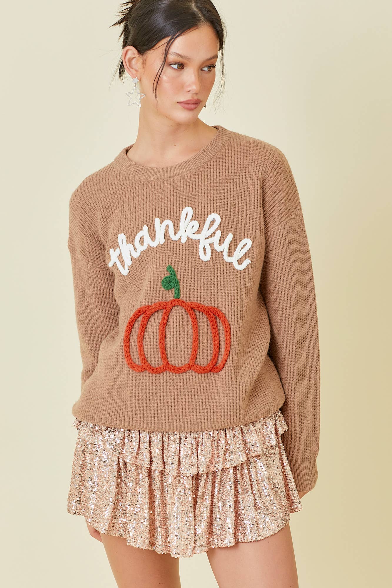 Thankful Pumpkin Embroidered Sweater Top