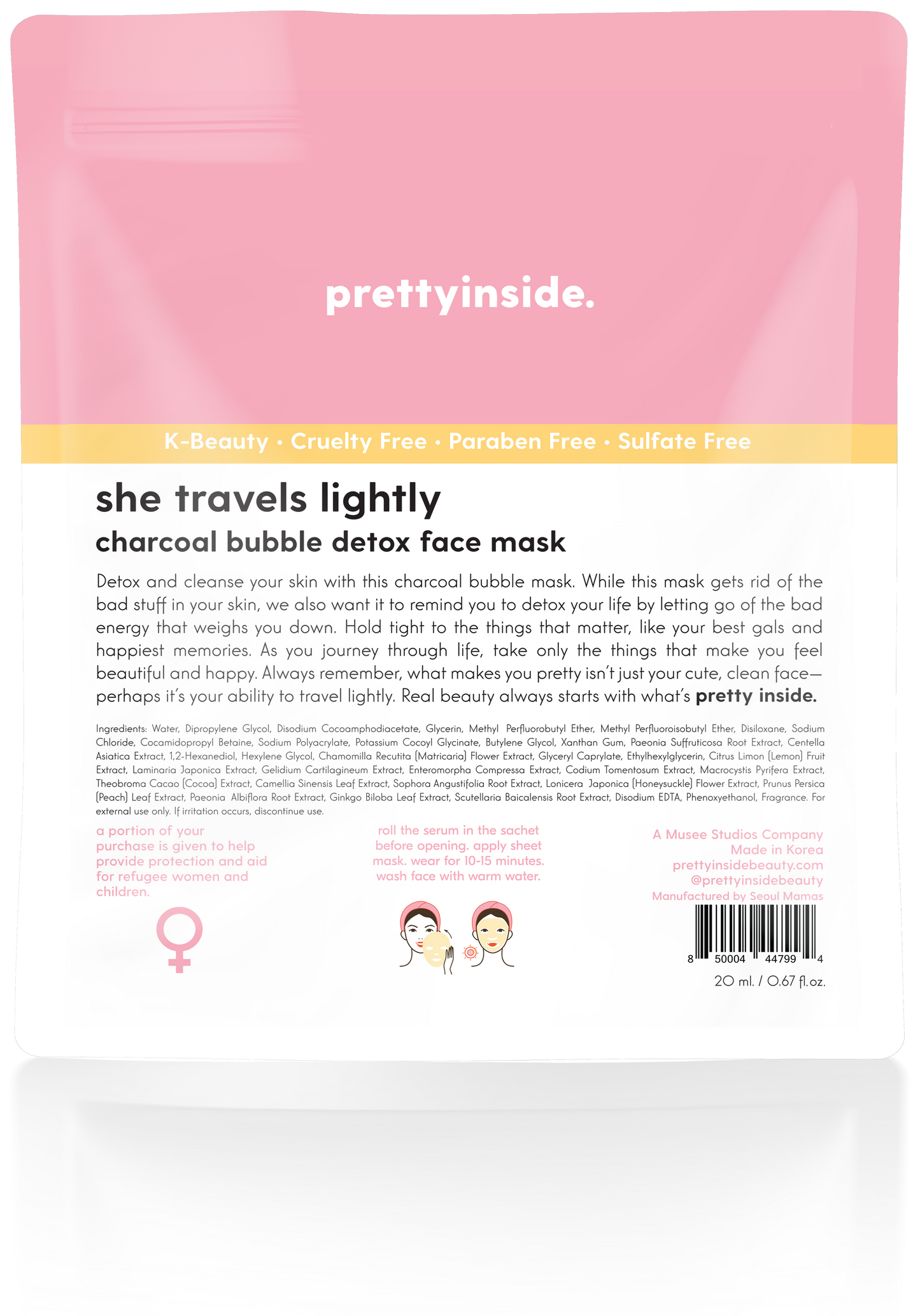 PrettyInside 'She Travels Lightly' Charcoal Face Mask