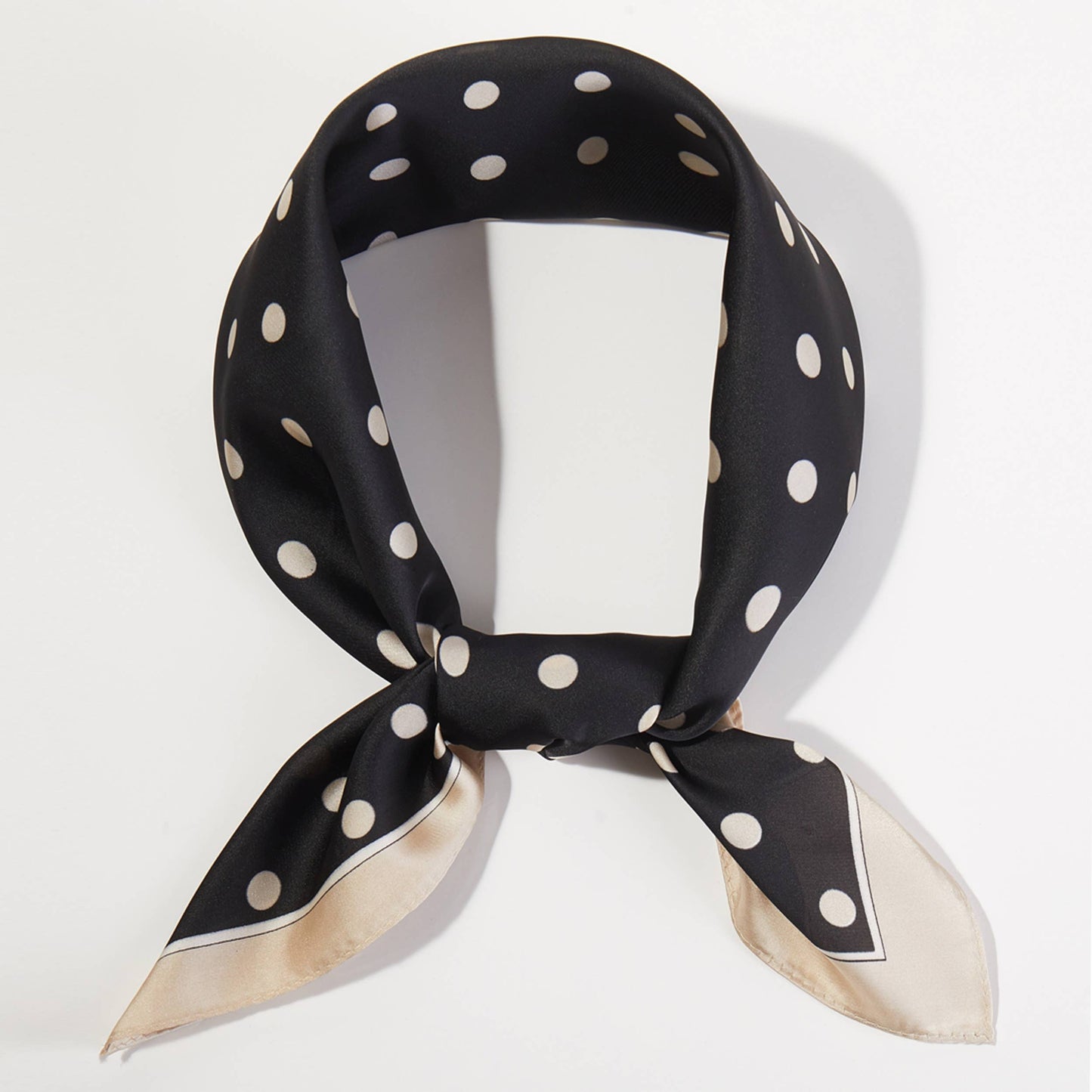 Black Polka Dots Silky Bandana Scarf