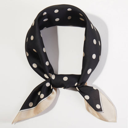 Black Polka Dots Silky Bandana Scarf