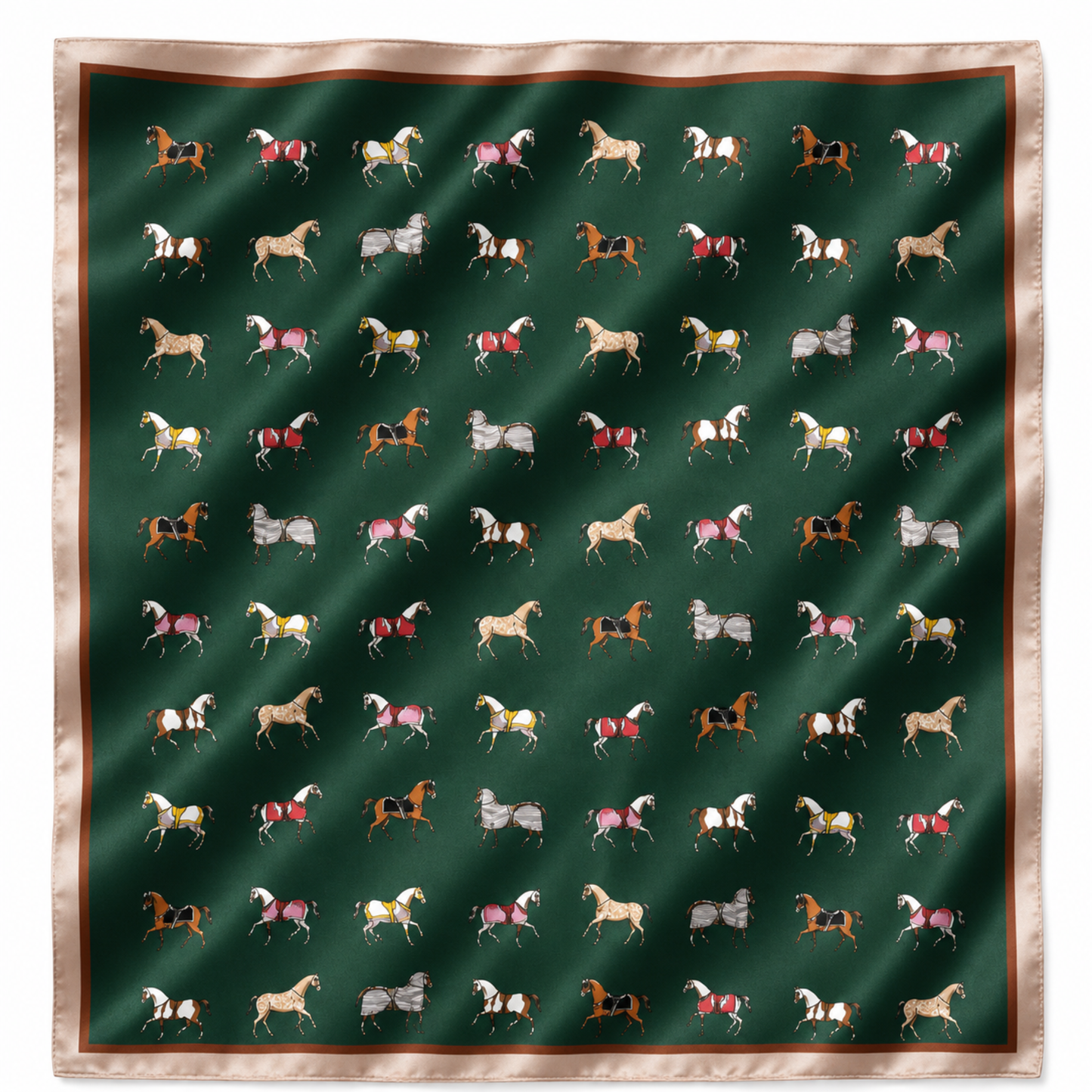 Horse Print Satin Scarf Green