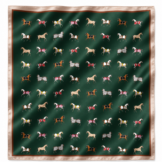 Horse Print Satin Scarf Green
