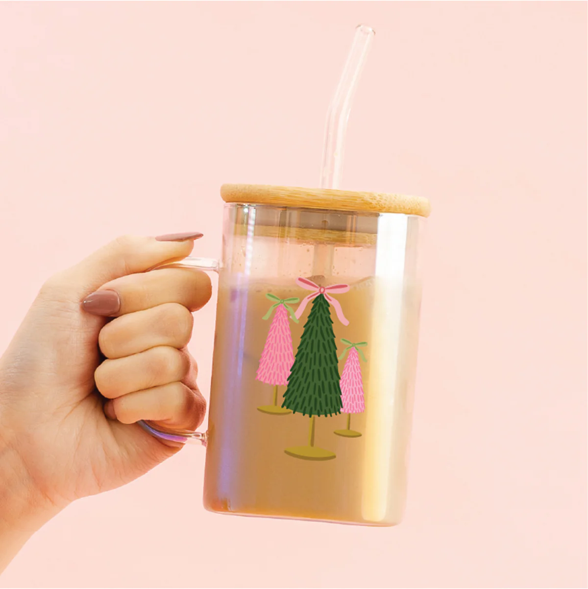 Coquette Christmas Trees Square Glass Cup